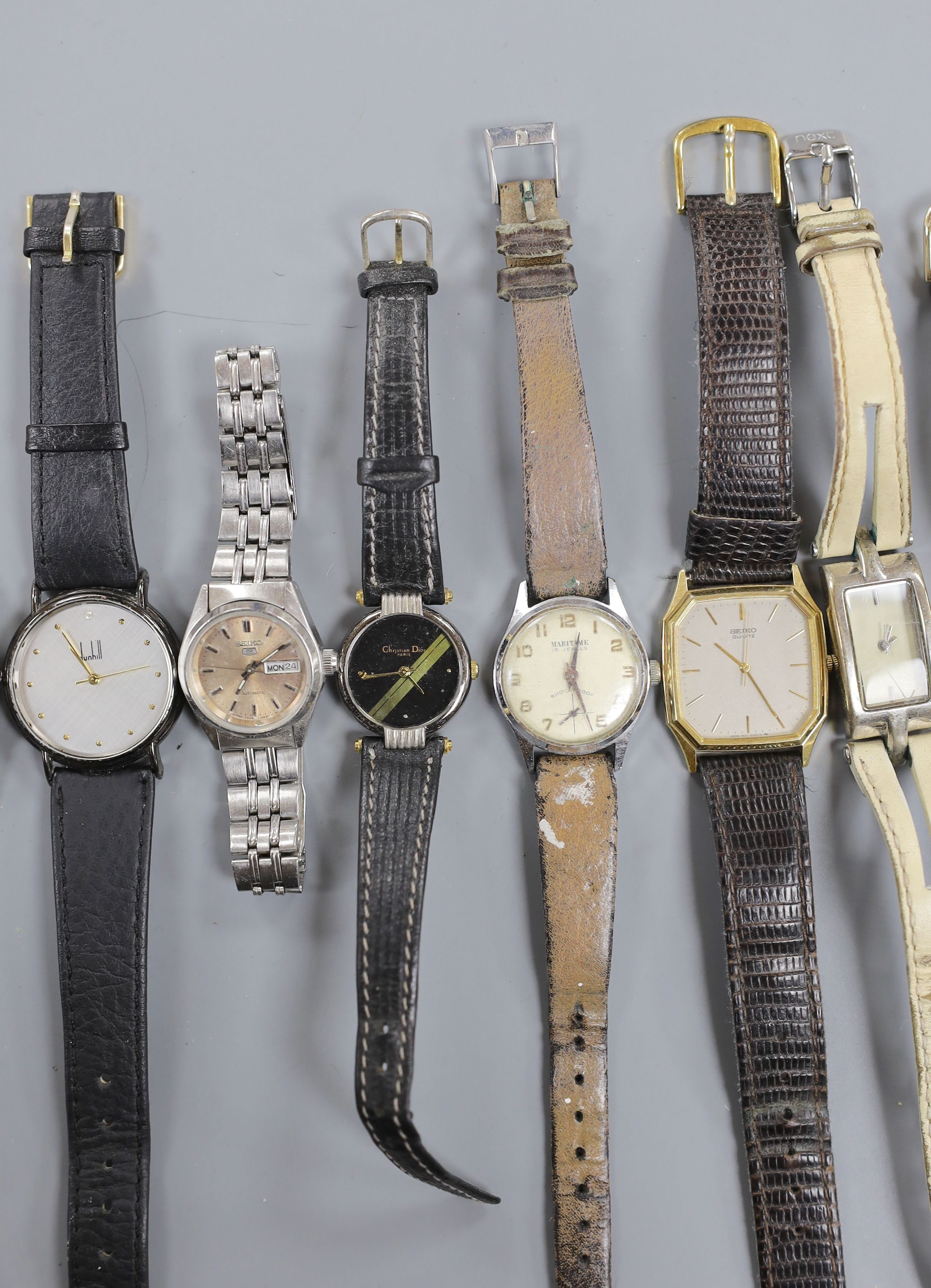 A Dunhill Swiss quartz wrist watch and nine other assorted lady's and gentleman's modern wrist watches including Seiko.